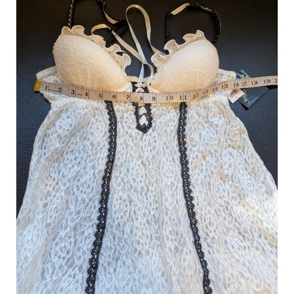 Cinema Etoile Seductive Wear Winter White Floral Lace Nylon Babydoll Sheer Large - Picture 4 of 13